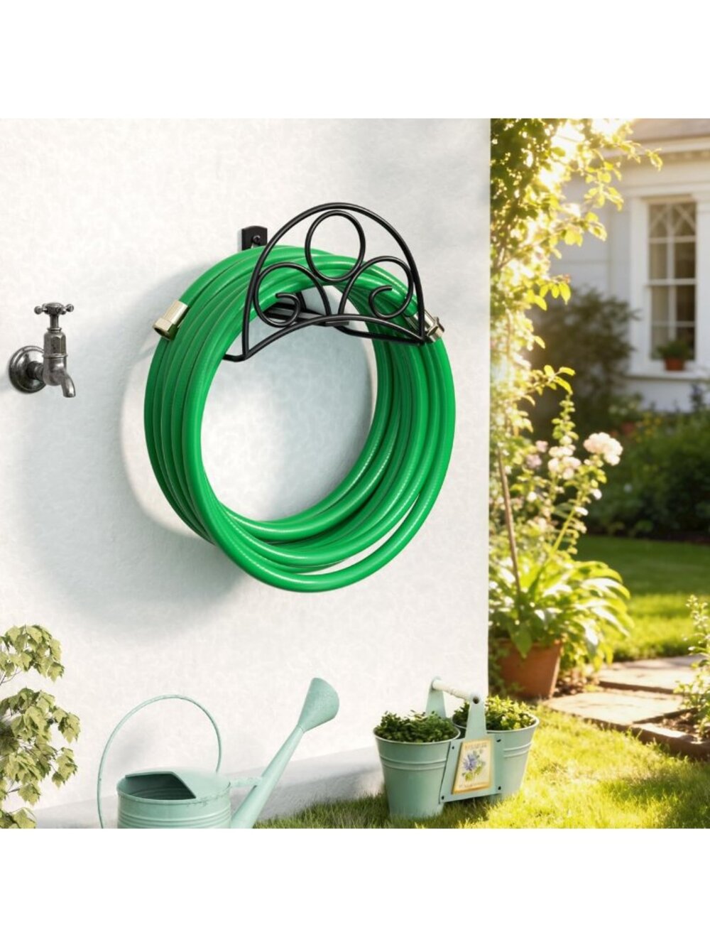 Heavy Duty Wall Mounted Metal Hose Holder - Garden Hose Hanger for Cords - Picture 2 of 7